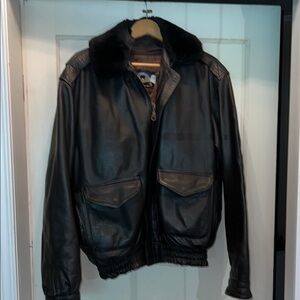 Vintage Cooper Leather Bomber Jacket with sherpa Collar large